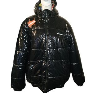 Members Only X Nickelodeon Black Y2K Puffer Jacket Hooded Mens Large MN050120